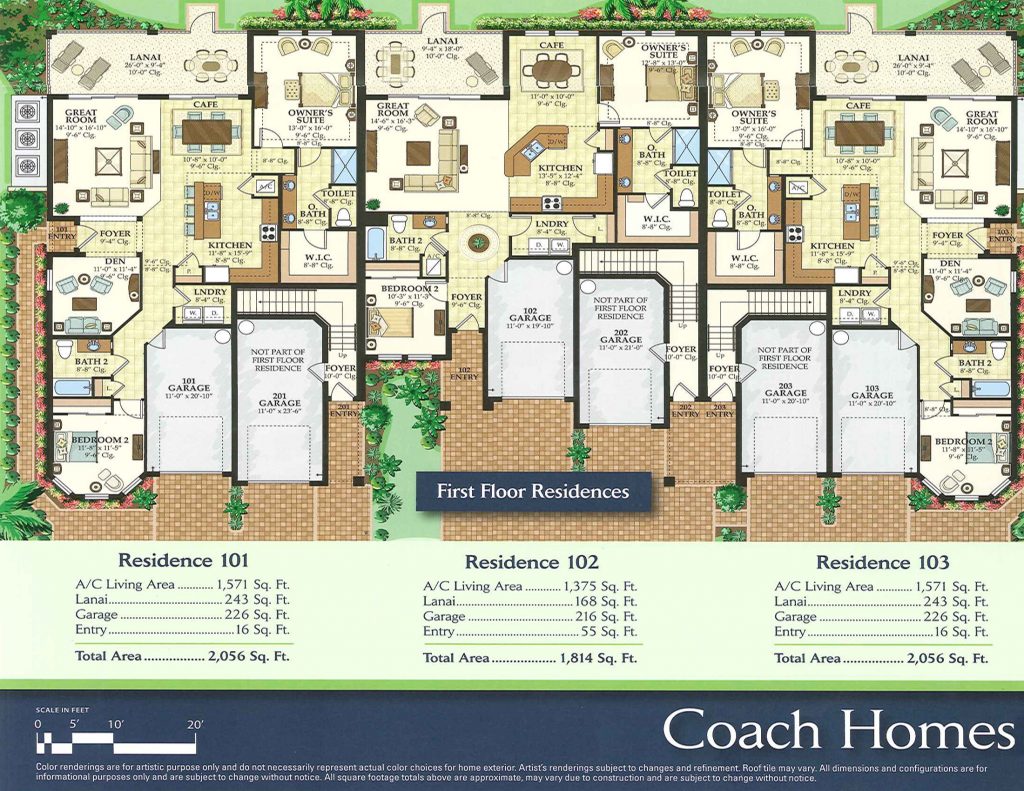 Coach HomesFirst Floor2 Bedroom/2 BathroomsSome w/Den1 Car Attached Garage1,375-1,571 Square Feet