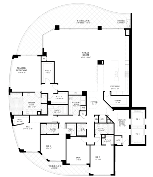 Residence 1  – 4bedrooms, den, 4.5 bathrooms and living area of 5,730 sqft