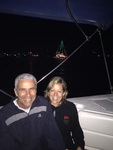 Agent Dawn Snyder & broker Paul Tateo enjoying the Marco Island Christmas Boat Parade!
