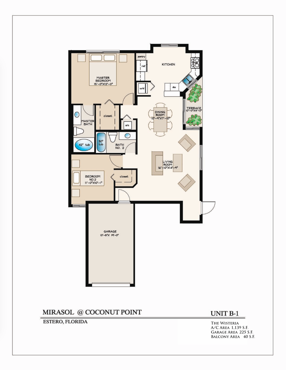 Ginger Floor Plan 1 Bedroom/1 Bathroom 910 A/C Square Feet